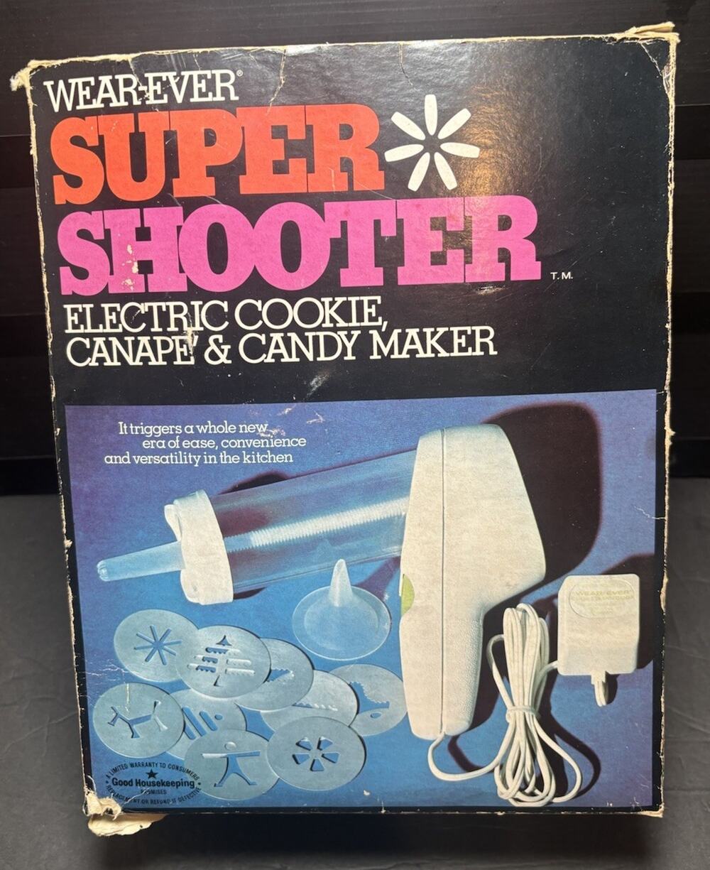 VINTAGE SUPER SHOOTER Electric Cookie Canape Candy Maker Set Wear-Ever TESTED
